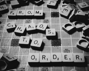 Letter gameboard that reads "from chaos to order"